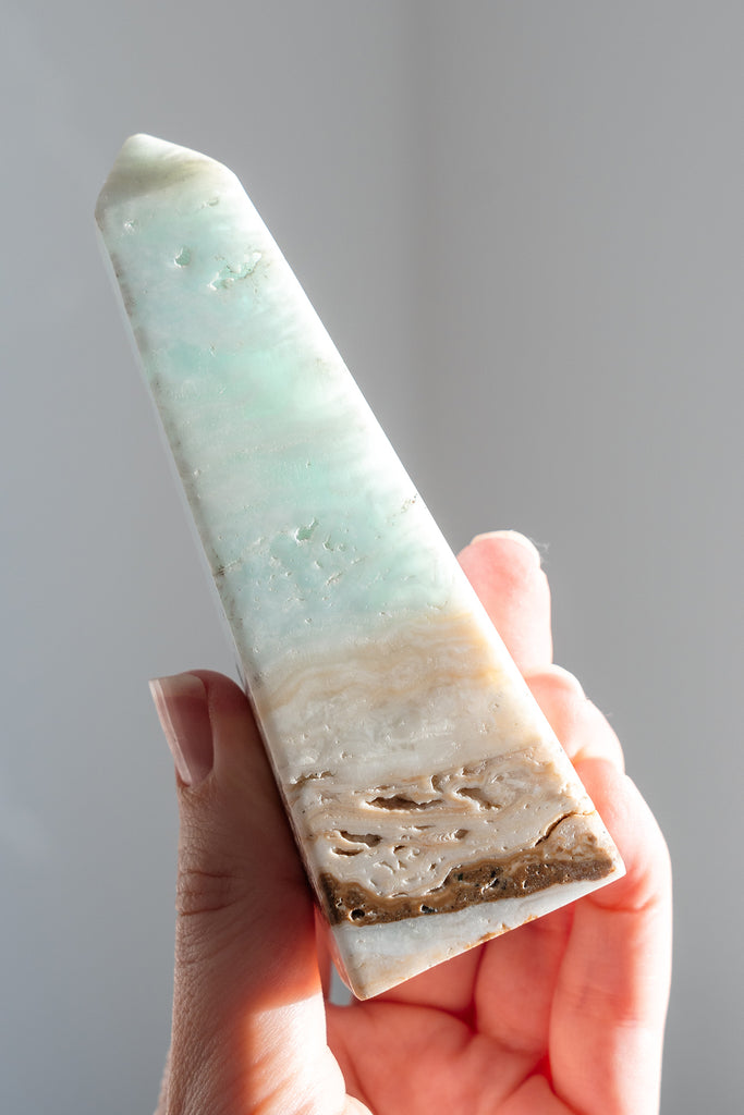 Caribbean Blue Calcite Obelisk Tower