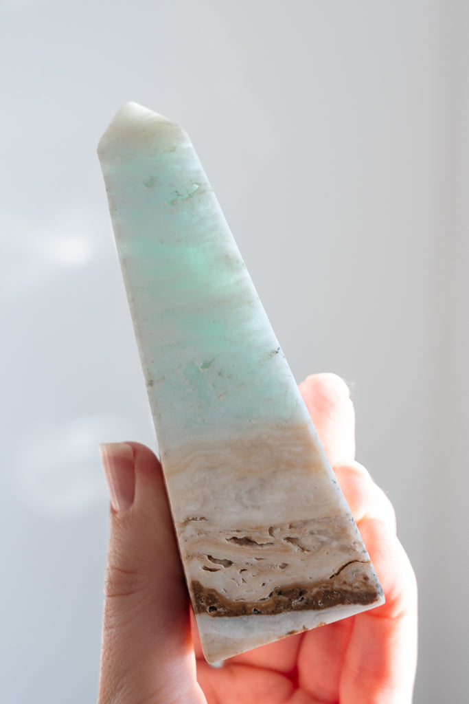Caribbean Blue Calcite Obelisk Tower