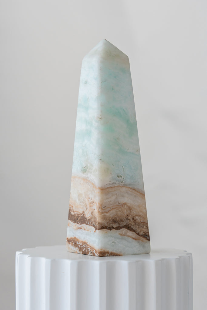 Caribbean Blue Calcite Obelisk Tower