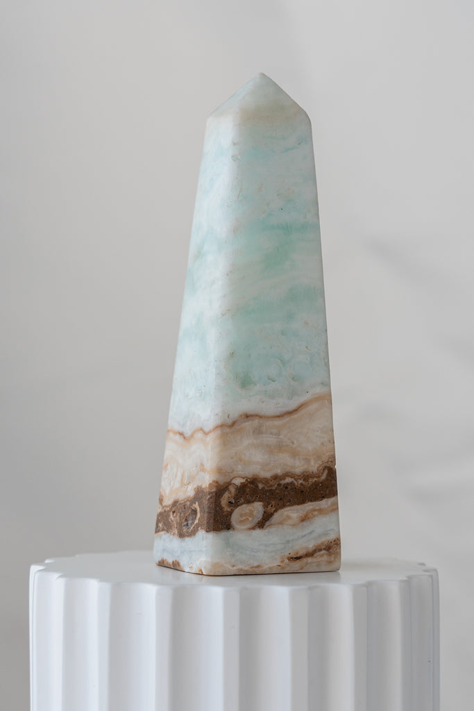 Caribbean Blue Calcite Obelisk Tower