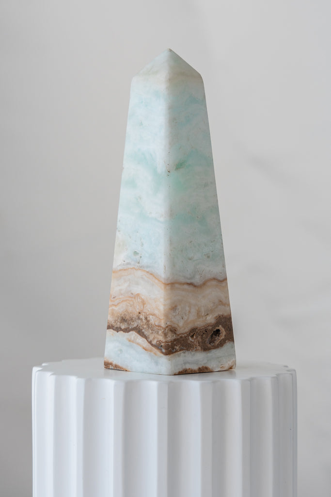 Caribbean Blue Calcite Obelisk Tower