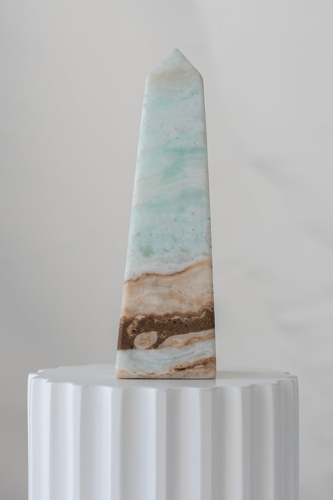 Caribbean Blue Calcite Obelisk Tower