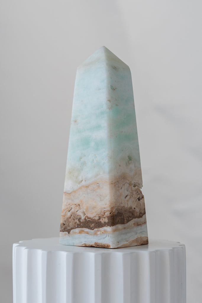 Caribbean Blue Calcite Obelisk Tower