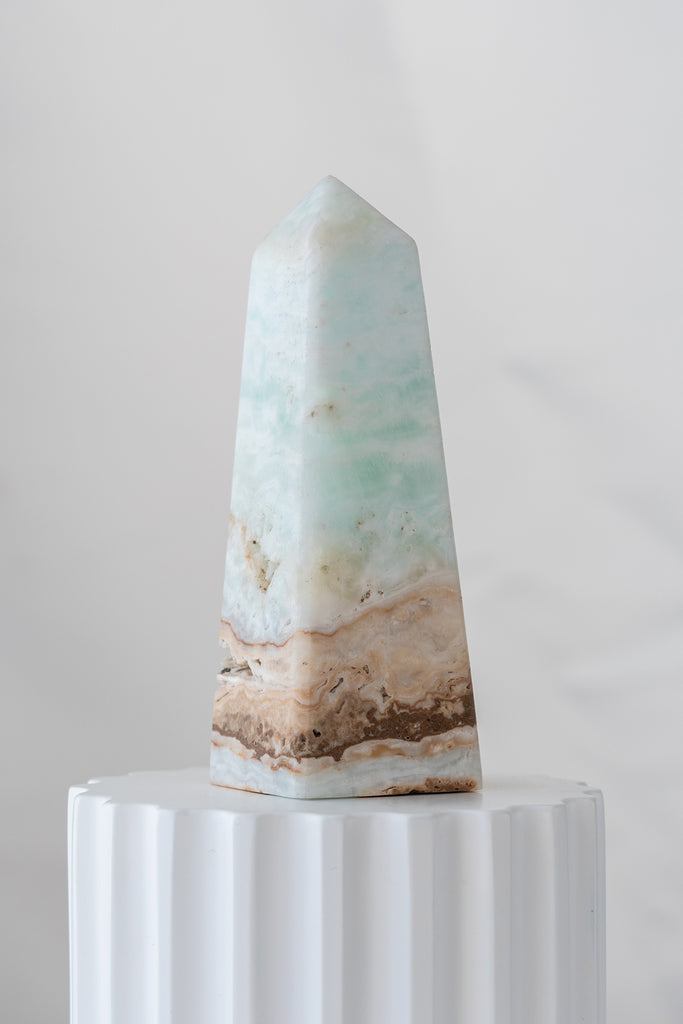 Caribbean Blue Calcite Obelisk Tower