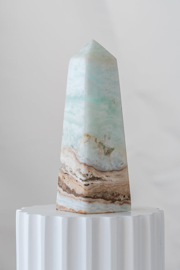 Caribbean Blue Calcite Obelisk Tower