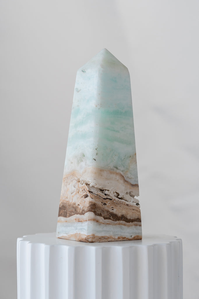 Caribbean Blue Calcite Obelisk Tower