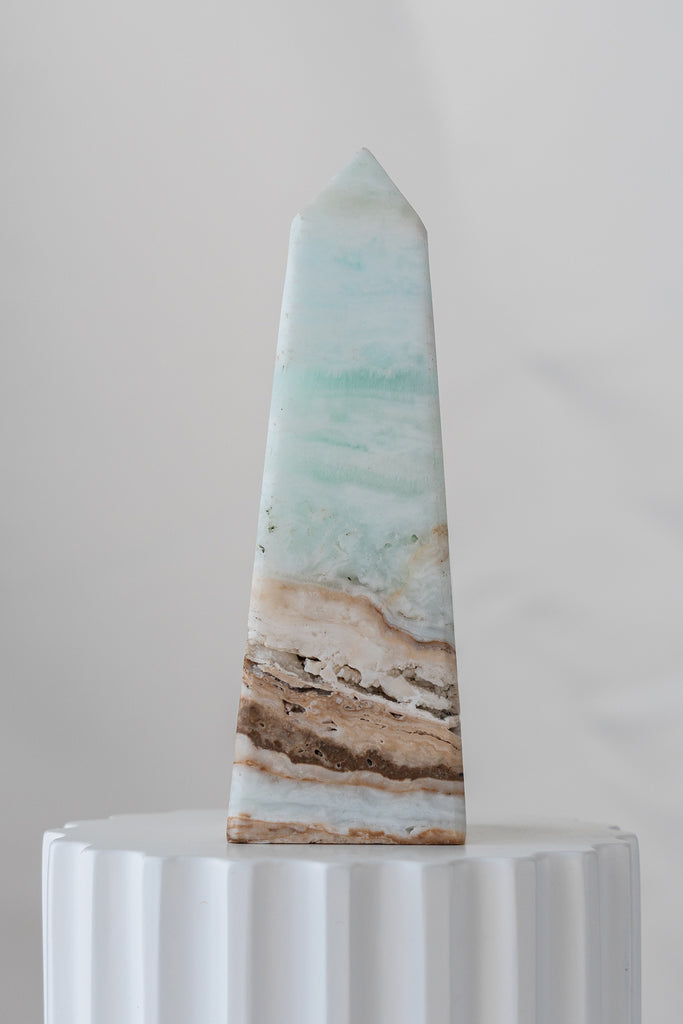 Caribbean Blue Calcite Obelisk Tower