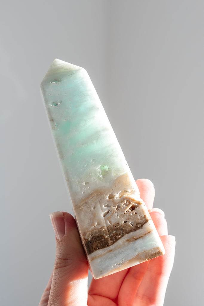 Caribbean Blue Calcite Obelisk Tower