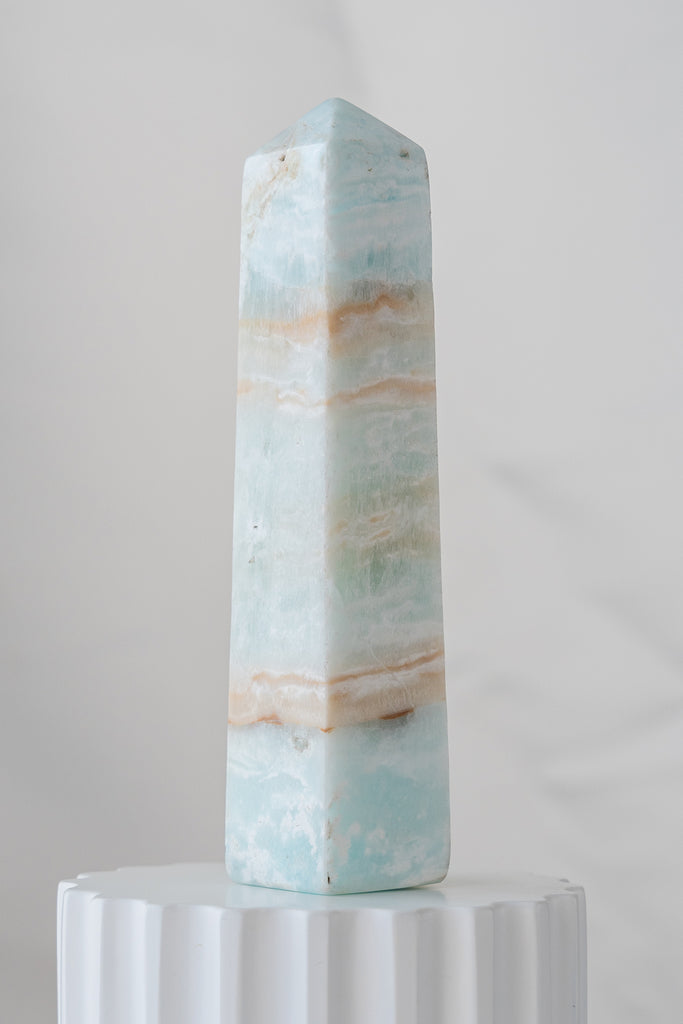 Caribbean Blue Calcite Obelisk Tower