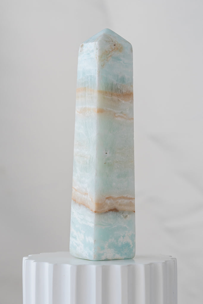 Caribbean Blue Calcite Obelisk Tower