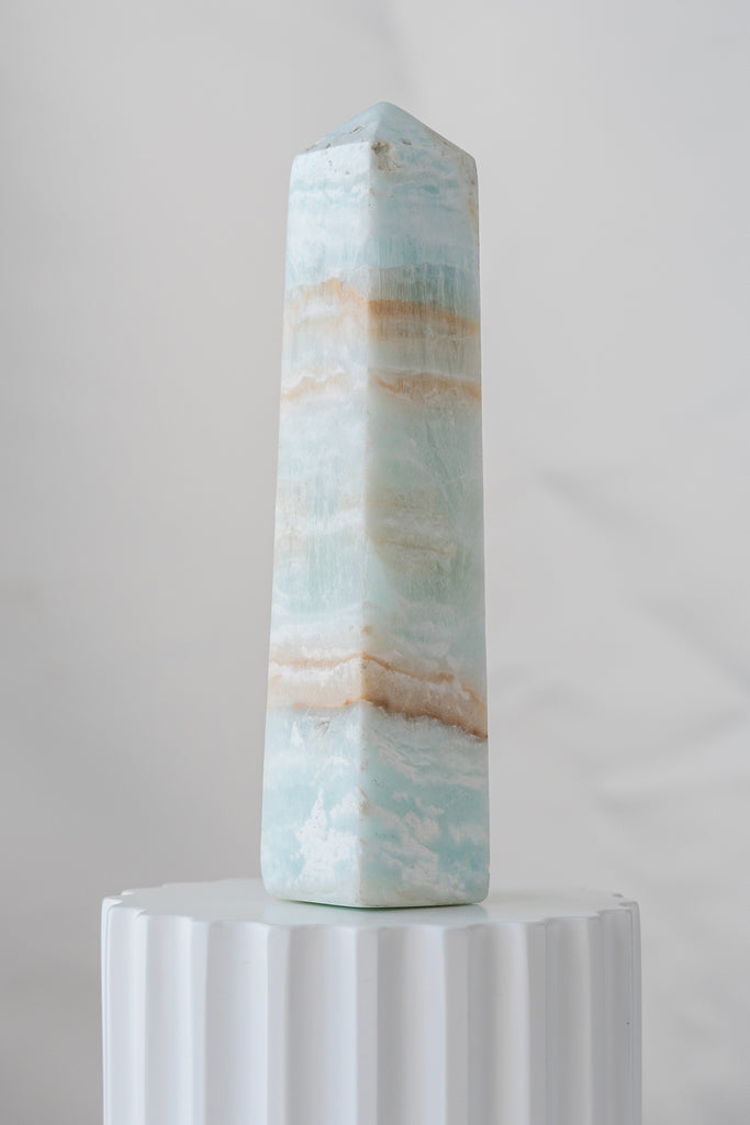 Caribbean Blue Calcite Obelisk Tower