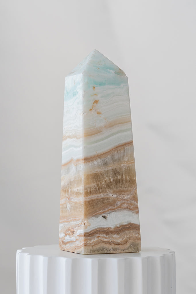 Caribbean Blue Calcite Obelisk Tower