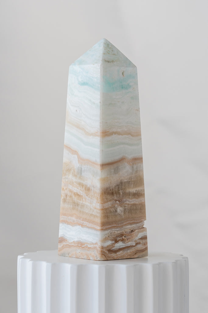 Caribbean Blue Calcite Obelisk Tower