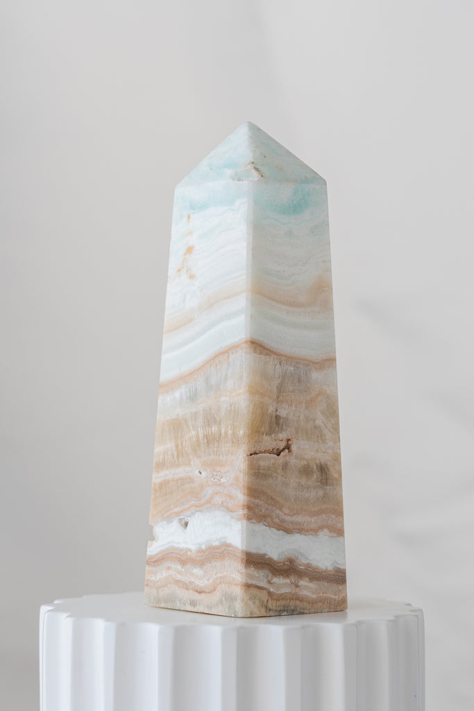 Caribbean Blue Calcite Obelisk Tower