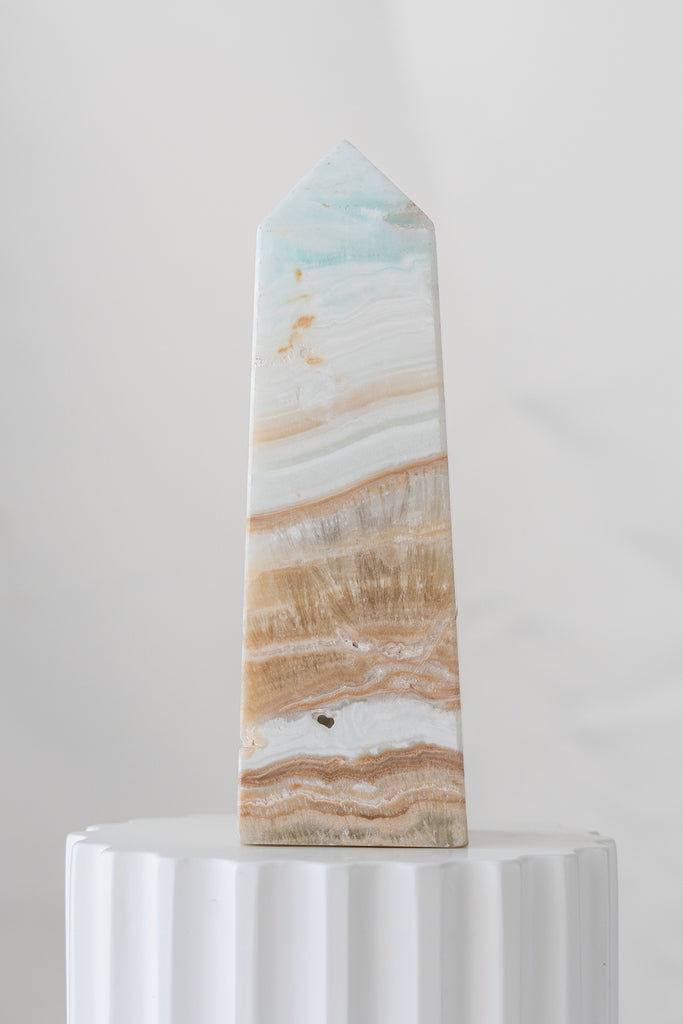 Caribbean Blue Calcite Obelisk Tower
