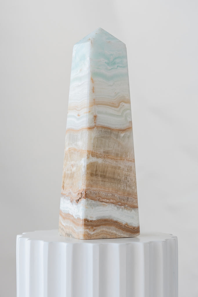 Caribbean Blue Calcite Obelisk Tower