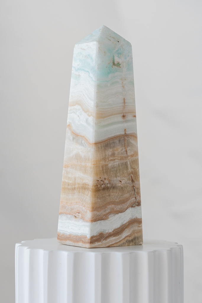 Caribbean Blue Calcite Obelisk Tower