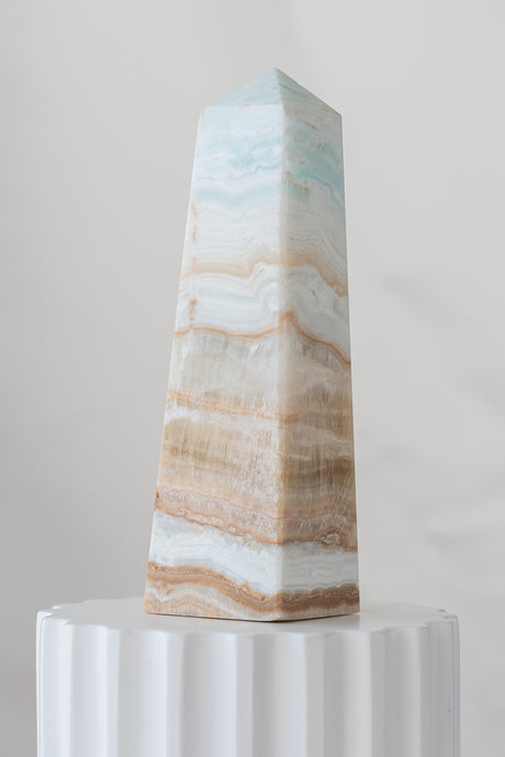 Caribbean Blue Calcite Obelisk Tower