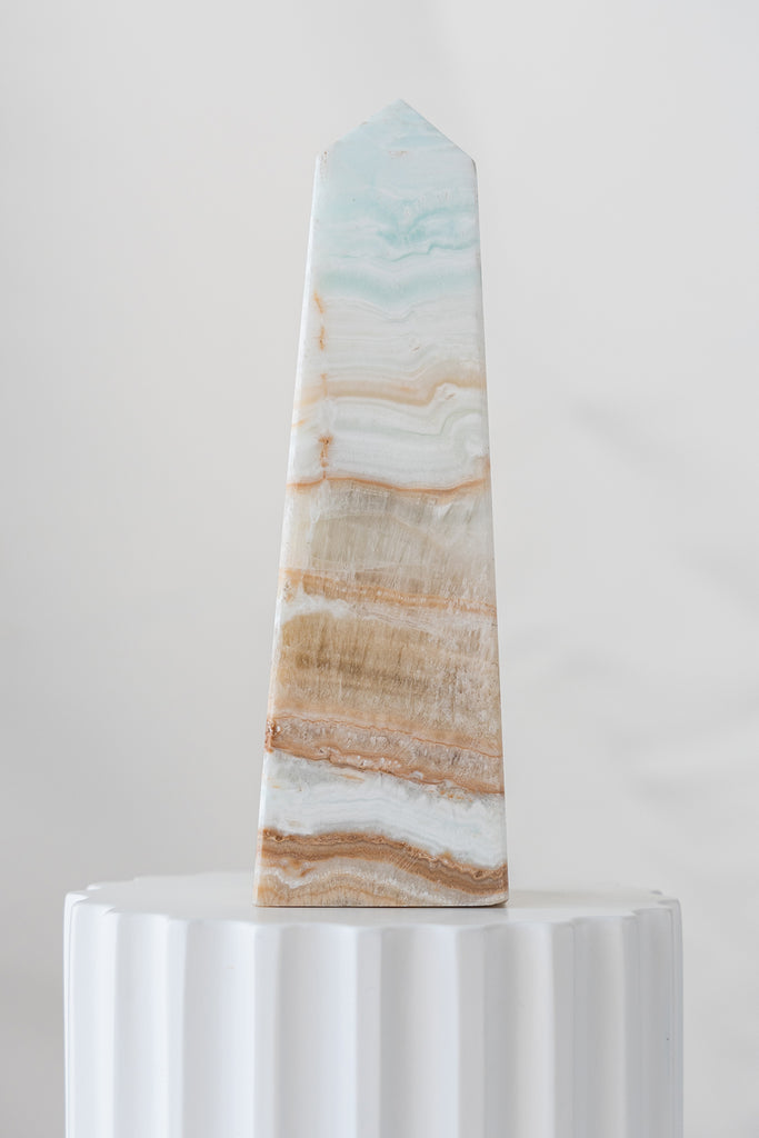 Caribbean Blue Calcite Obelisk Tower