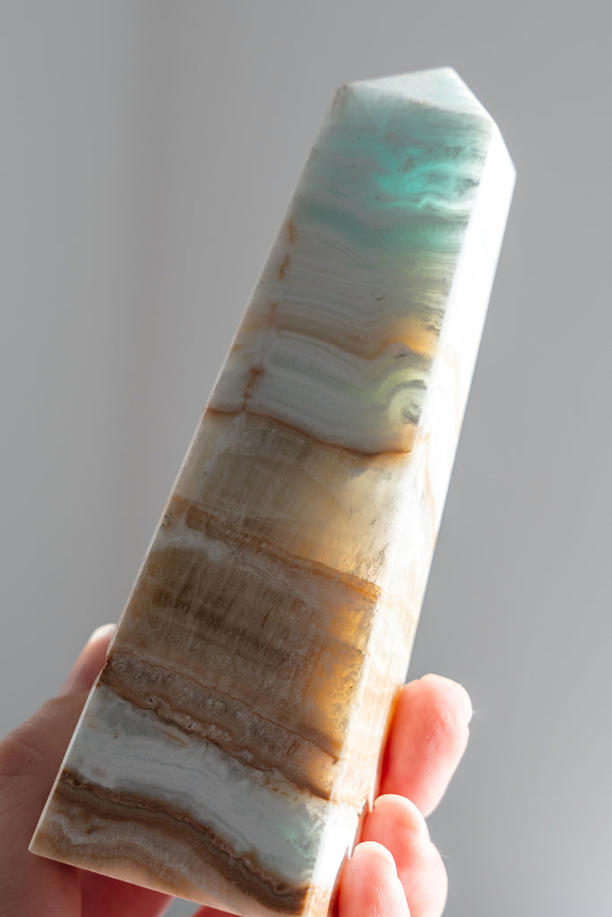 Caribbean Blue Calcite Obelisk Tower