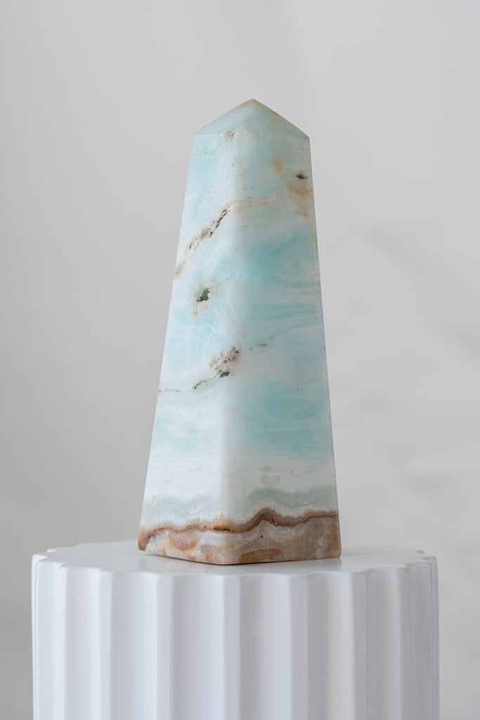 Caribbean Blue Calcite Obelisk Tower