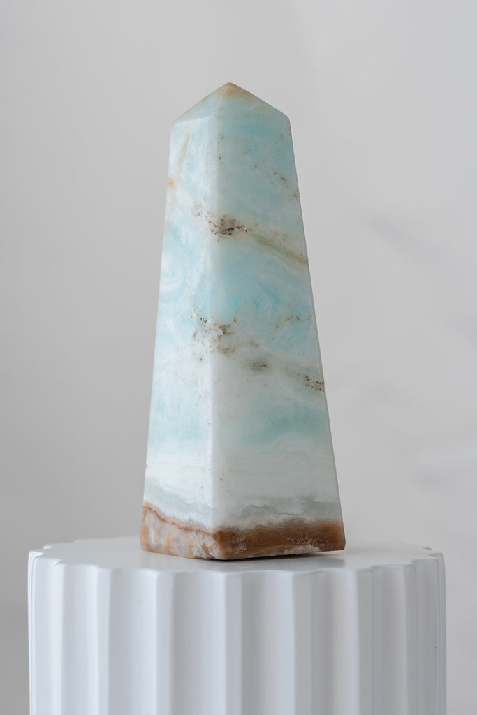 Caribbean Blue Calcite Obelisk Tower
