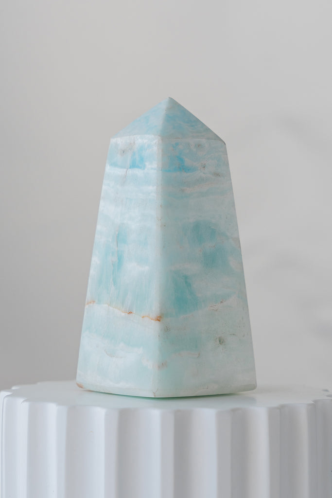 Caribbean Blue Calcite Obelisk Tower