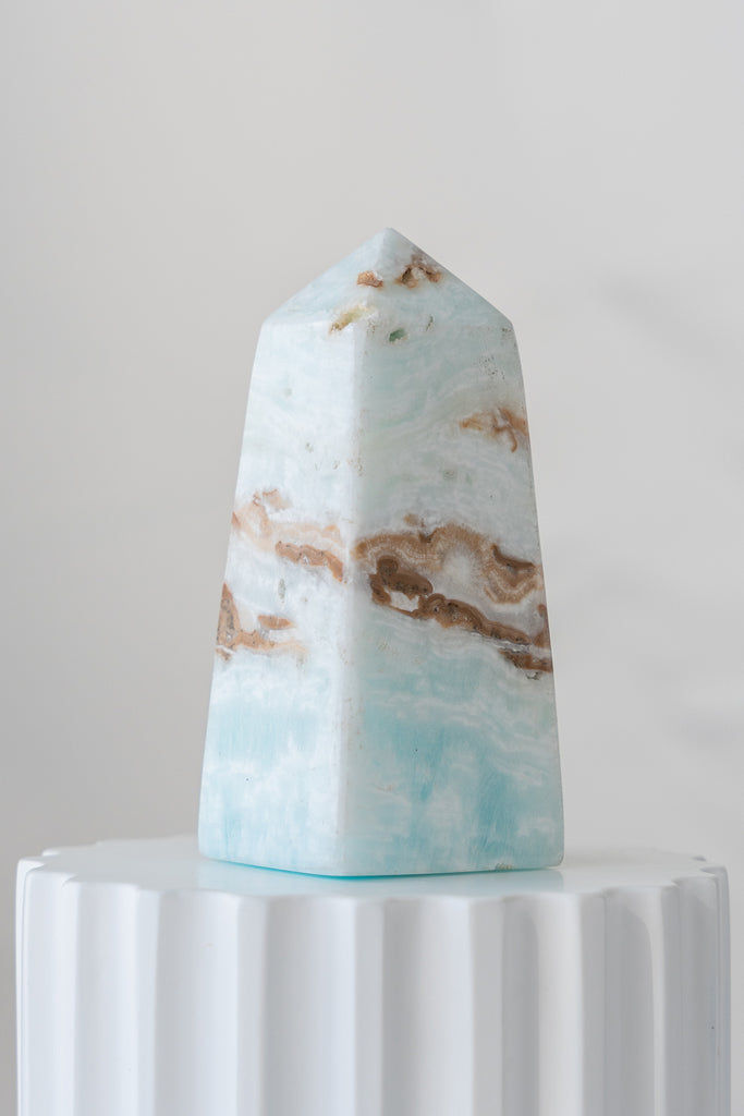 Caribbean Blue Calcite Obelisk Tower