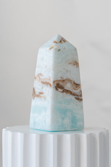 Caribbean Blue Calcite Obelisk Tower
