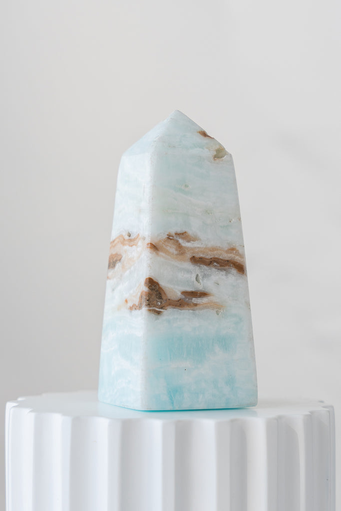 Caribbean Blue Calcite Obelisk Tower