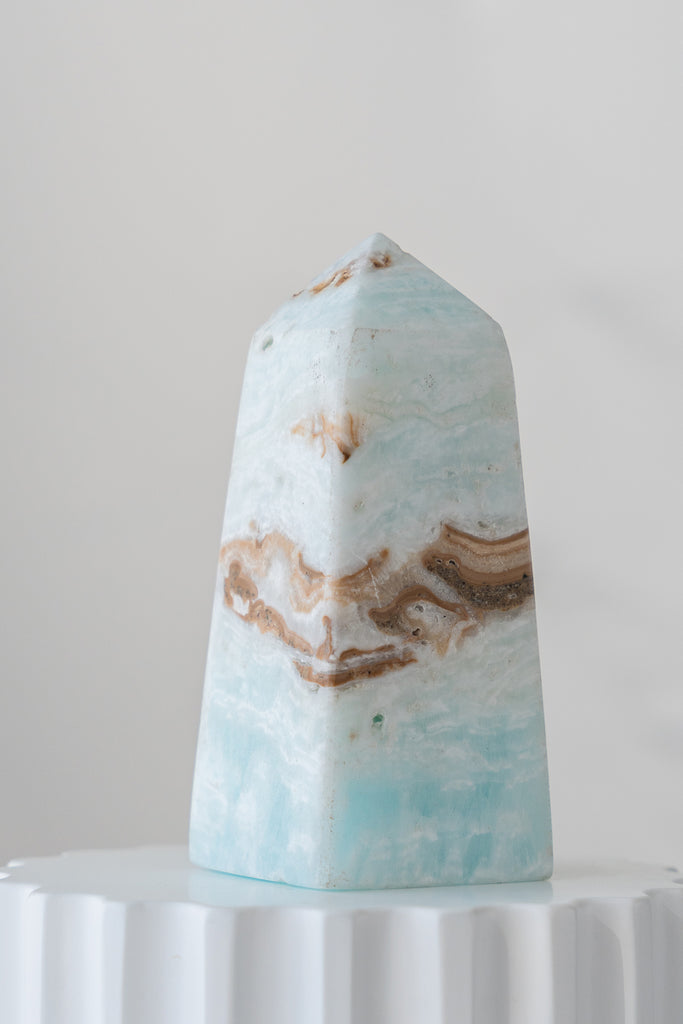 Caribbean Blue Calcite Obelisk Tower