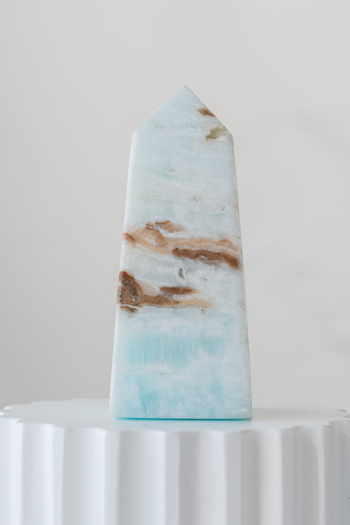Caribbean Blue Calcite Obelisk Tower