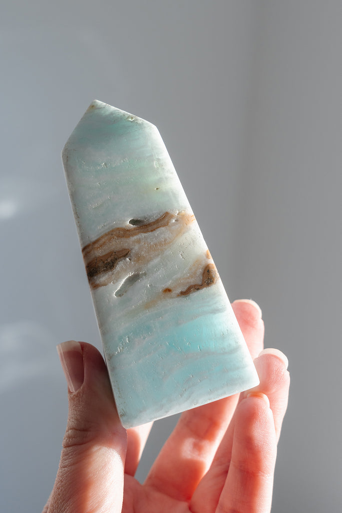 Caribbean Blue Calcite Obelisk Tower