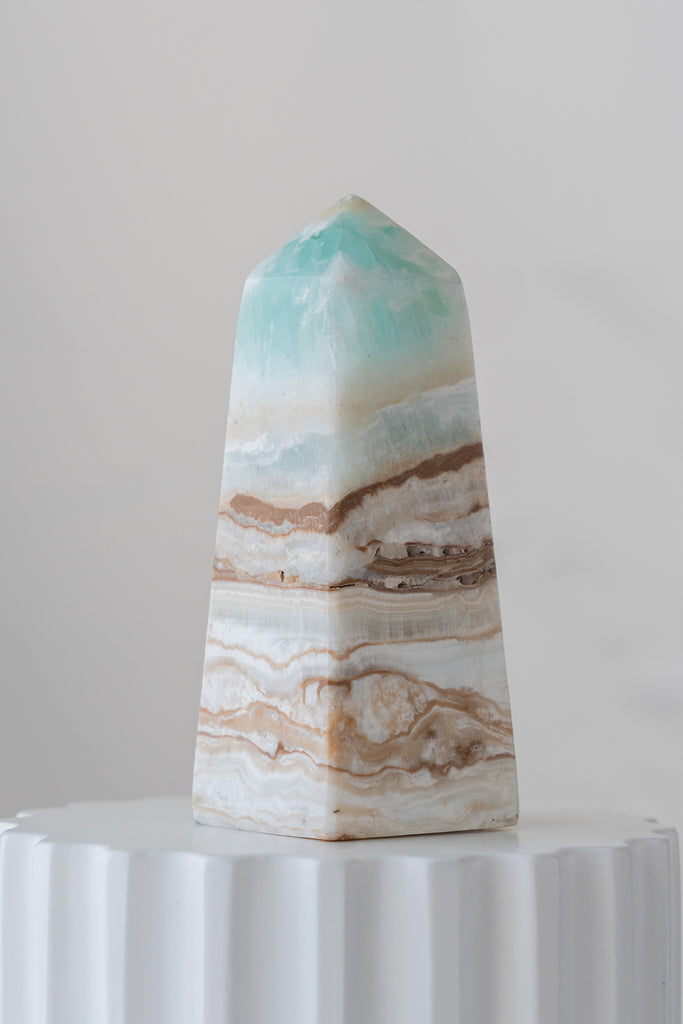 Caribbean Blue Calcite Obelisk Tower