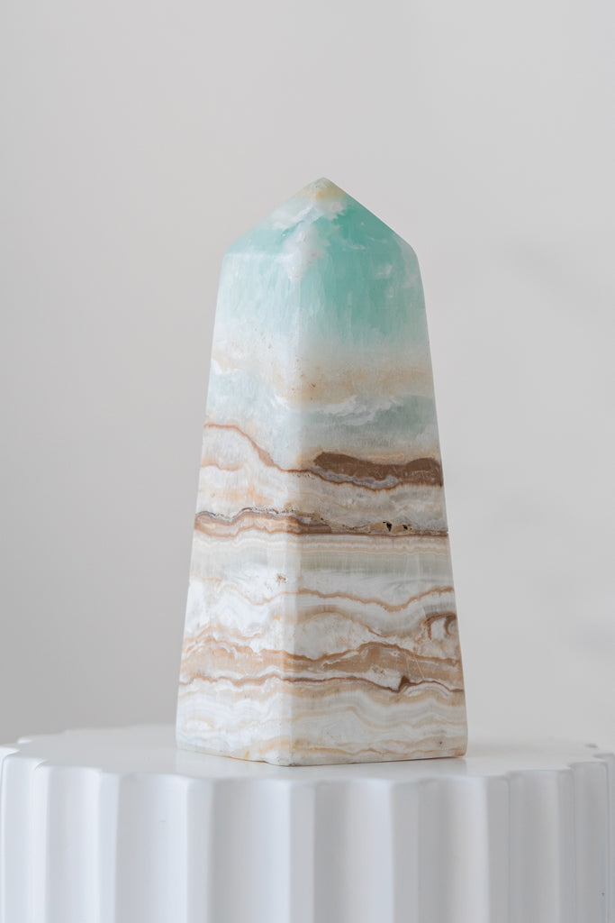 Caribbean Blue Calcite Obelisk Tower