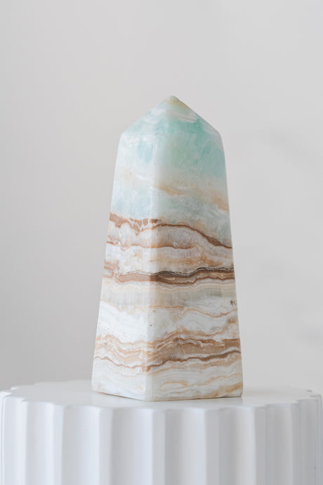 Caribbean Blue Calcite Obelisk Tower