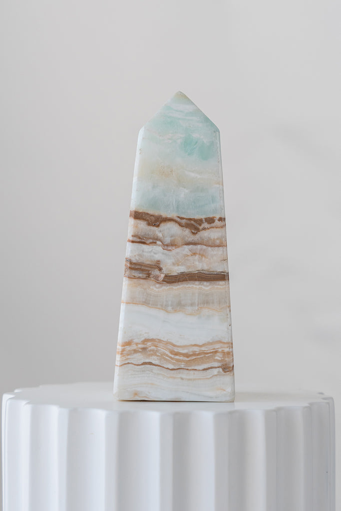 Caribbean Blue Calcite Obelisk Tower