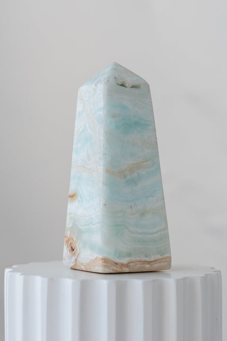 Caribbean Blue Calcite Obelisk Tower