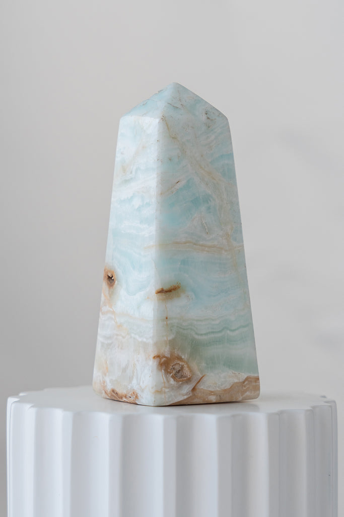 Caribbean Blue Calcite Obelisk Tower