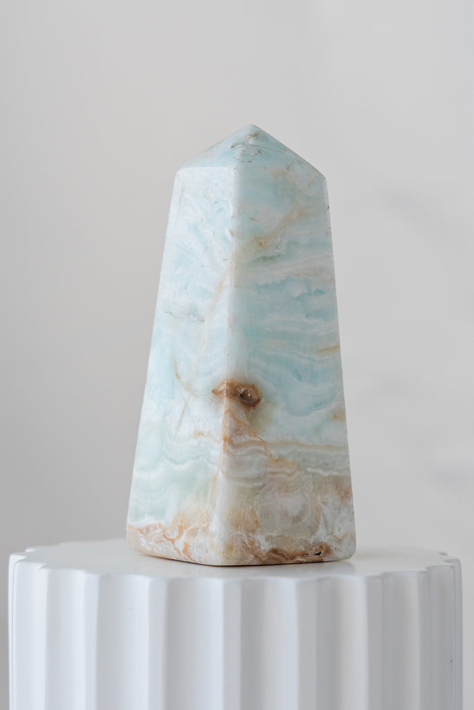 Caribbean Blue Calcite Obelisk Tower