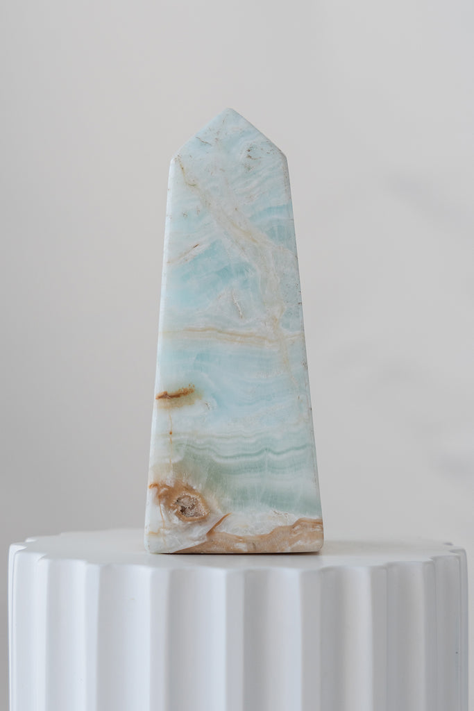 Caribbean Blue Calcite Obelisk Tower