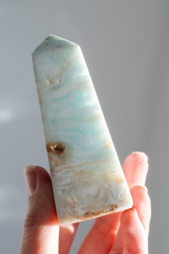 Caribbean Blue Calcite Obelisk Tower