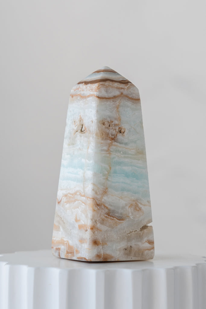 Caribbean Blue Calcite Obelisk Tower