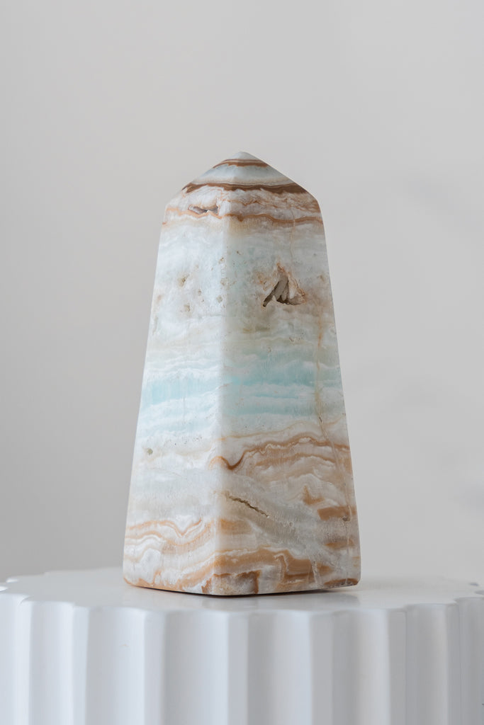 Caribbean Blue Calcite Obelisk Tower