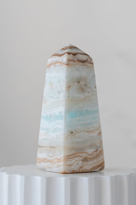 Caribbean Blue Calcite Obelisk Tower