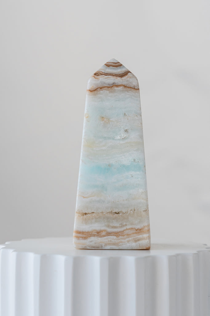 Caribbean Blue Calcite Obelisk Tower