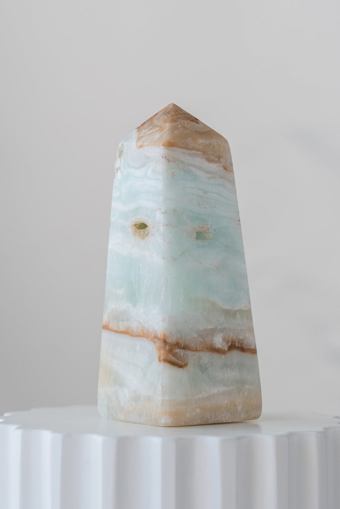Caribbean Blue Calcite Obelisk Tower