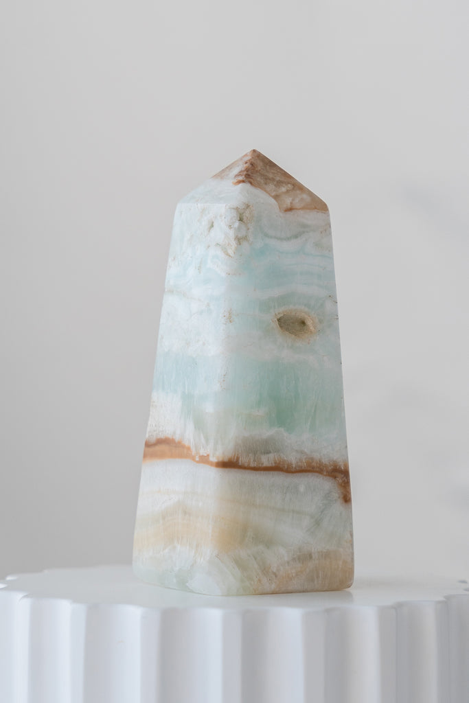 Caribbean Blue Calcite Obelisk Tower