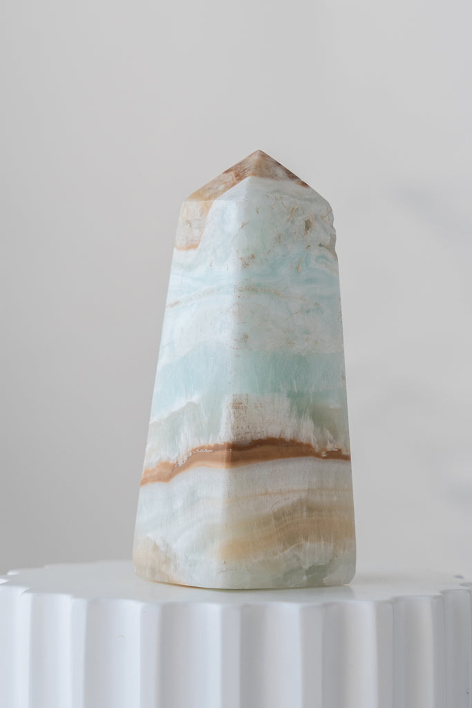 Caribbean Blue Calcite Obelisk Tower