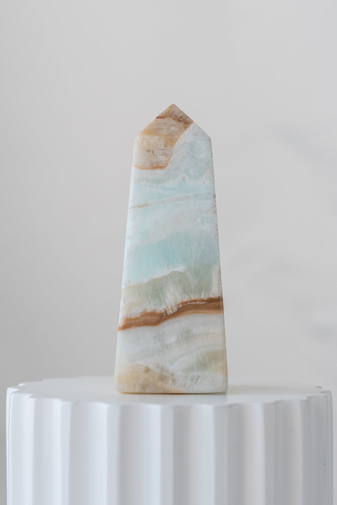 Caribbean Blue Calcite Obelisk Tower